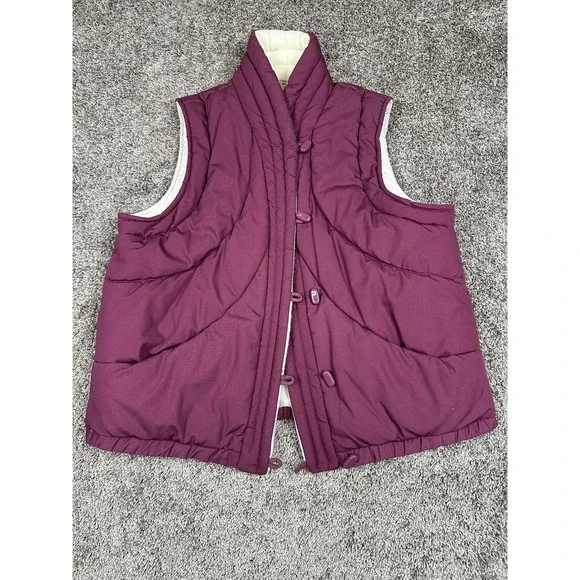 Vintage Puffer Vest Womens Large Quilted Button Front Sleeveless Winter 80s - Picture 1 of 10